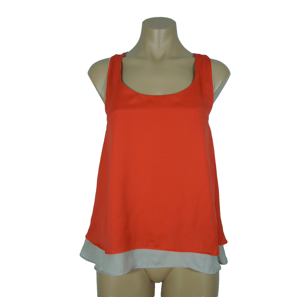 AKIRA Chicago S SMALL Red / Beige Two Layer Racerback Sleeveless Top